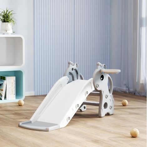 Scivolo 3 in 1 per bambini a forma di giraffa con canestro e palla, grigio OKMYHOME (1/5)