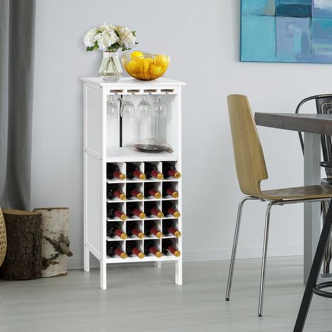 Botellero de madera para 20 botellas con colgador de cristal 42 x 245 x 96 cm blanco (1/5)