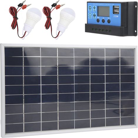 Panneau solaire polycristallin 15 W 18 V, contrôleur solaire PWM 12 V/24 V, 2 ampoules LED pour voiture, camping-car, bateau, chargeur de batterie (20 A) (1/5)