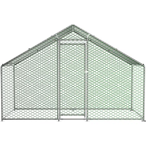 Poulailler en métal galvanisé avec bâche PE imperméable, serrure de sécurité et toit incliné 3 x 1,5 x 2 m pour volailles et petits animaux CHICFURN (1/5)