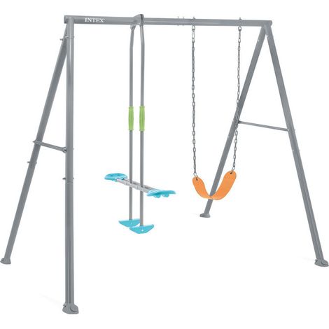Intex 44122 altalena dondolo per bambini 2 tiri con struttura in acciaio grigia 249x249x203 cm. ideale dai 3-10 anni