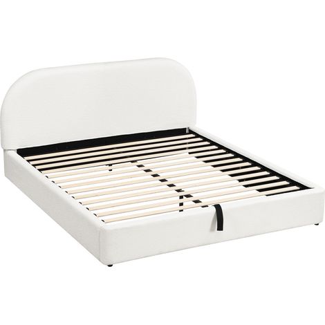 Cama doble 180 x 200 cm en bouclé beige con somier elevable y arcón de almacenaje MODENUIT (1/5)