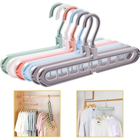 Lot de 6 Cintres Organisateur de Cintres Multi-Petit Encombrant Garde-Robe Robuste Cintre Peu Encombrant pour Garde-Robe Cintre Peu Encombrant avec 9 Trous (6 Pièces - 5 Couleurs)-Fei Yu (1/5)