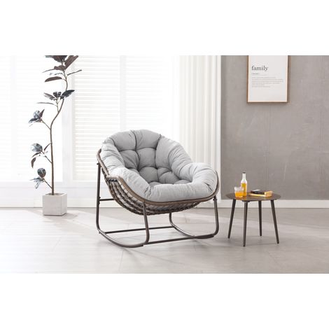 CHICFURN Silla mecedora de exterior 78 x 106 x 90 cm de acero y ratán gris claro para balcón (1/5)