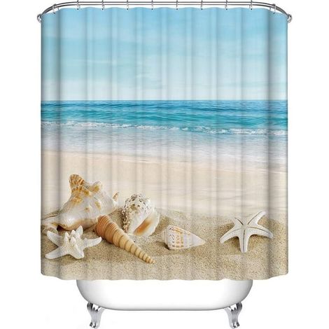 Tenda da doccia Home, tenda da doccia Ocean, impermeabile e resistente alla muffa, stampa di spiaggia e mare (L 120 x A 180 cm, conchiglia) (1/3)