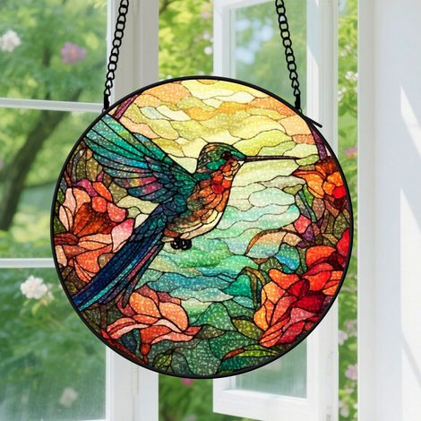 9cm Suspension en Vitrail Élégant, Attrape-Soleil Minimaliste en Verre Coloré, Décoration Maison Unique, Cadeau Tante, Oncle, Amie (1/5)