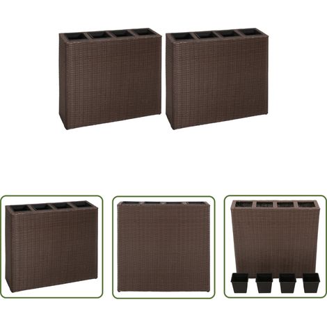 The Living Store Garten-Hochbeet mit 4 Töpfen 2 Stk. Poly Rattan Braun - Rattan Pflanzkübel - Outdoor Dekoration - Gartenmöbel - Terrassenpflanzen - Blumenerde (1/5)