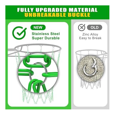 Chaîne de basket-ball en métal – Filet de chaîne de basket-ball pour intérieur et extérieur – Filet de chaîne en acier inoxydable pour jante standard à 12 boucles (1/3)