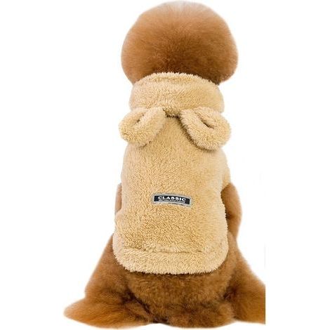 Camicia, accappatoio con cappuccio per cani e gatti, in pile, caldo e soffice, taglia M Beige (1/3)