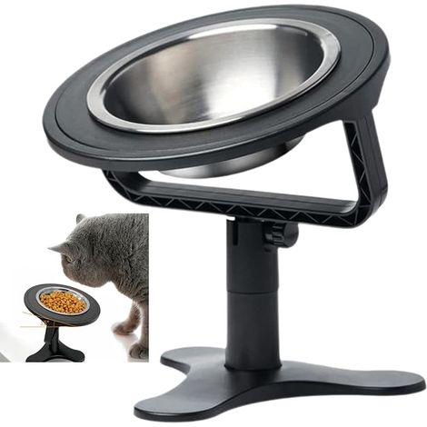 Support Gamelle Chat SuréLevée Noir Animaux de Compagnie Réglable Surélevé Bol Chat Permet à Votre Animal Manger Mangeoirs et Abreuvoirs Boire dans Le Confort (1/5)