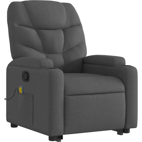 Poltrona relax TV funzione massaggio reclinabile 6 punti massaggio in tessuto grigio scuro DEC026960