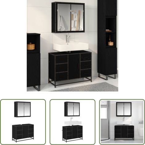 Badezimmer-Spiegelschrank - Badezimmermöbel-Set 2 pcs Schwarz Eichen-Optik Holzwerkstoff (1/5)
