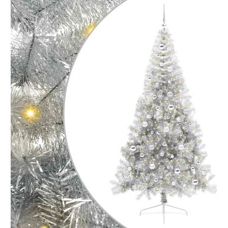 Sapin de Noël artificiel pré-illuminé, argenté, 210 cm, en PET (1/5)