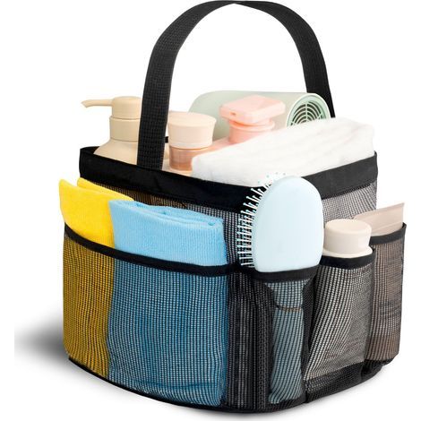 Étagère de douche portable en filet, un indispensable pour les résidences universitaires, avec 9 poches et un panier de douche. (1/4)