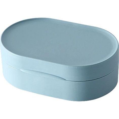 Caja de jabón de viaje, 1 pieza contenedor de jabón portátil con tapa, soporte de jabón de barra de viaje, kit de jabón para camping, gimnasio, viaje (Azul, Ovalado) (1/5)