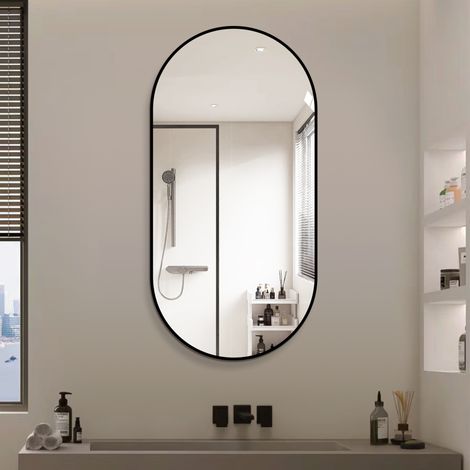 Espejo de baño arco 60 x 120 cm, marco de aluminio negro DESVIAE (1/5)