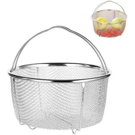 Cesto de vapor, cesta para cocinar al vapor, cesta de vapor de acero inoxidable para verduras, cesta de vapor con asa para cocción, colador de malla de acero inoxidable (18 cm) (1/5)