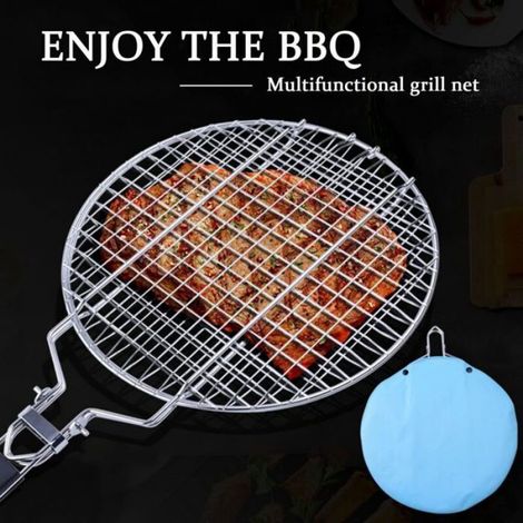 Panier À Grillades - Diamètre 28 Cm - Hauteur Centrale 1,8 Cm - Poignée En Bois Amovible - Pour Barbecue Extérieur - 1 Pièce (1/4)