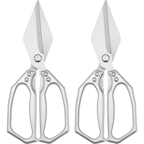 Tijeras de cocina - Tijeras para aves - Para cortar alimentos - Mango antideslizante - Juego de 2 piezas - Plateadas (1/5)