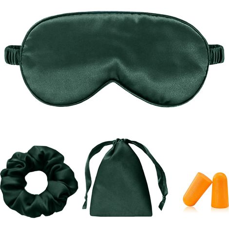 1 Masque de sommeil, Imitation soie, Bouchons d'oreilles, Chouchou en satin, Pour voyage et maison (1/5)