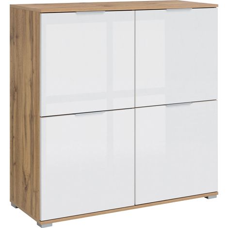 Buffet Selma mit 4 Türen, Weiß und Holzoptik, 104cm