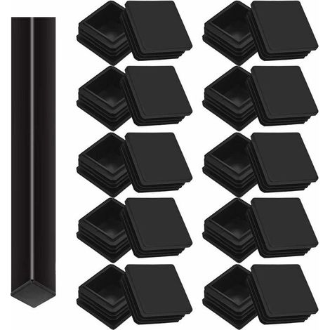 20 tapones de tubo cuadrados de 40 x 40 mm, tapas de extremo de tubo cuadrado, tapas de pie de plástico, para patas de mesa, silla y muebles (negro), (1/4)