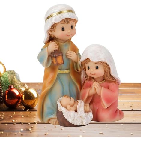Statue De La Sainte Famille D'Intérieur - Sculpture De La Naissance De Jésus En Résine Pour Noël Statue Religieuse De Table pour Bibliothèque Étagère Coiffeuse Table de Chevet Bureau Salon (1/5)