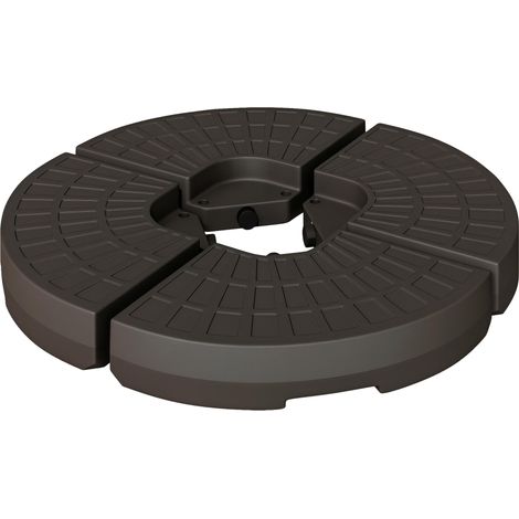 Pied de parasol en 4 parties, lestable avec du sable et de l'eau, démontable pour jarden, terrasse, usage extérieur, 100 x 100 x 10,5 cm, couleur café (1/5)