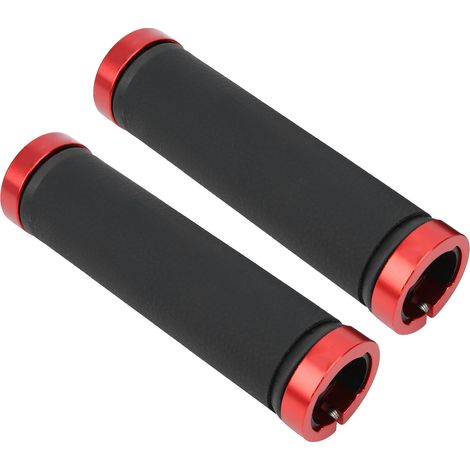 Poignées de guidon GUB-607 pour VTT, en cuir microfibre, verrouillage bilatéral, noires avec anneau rouge (1/5)