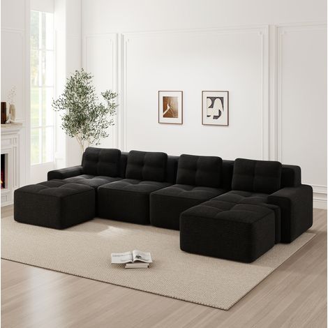 Sofá modular 4 plazas con chaise longue pana OKMYHOME (1/5)