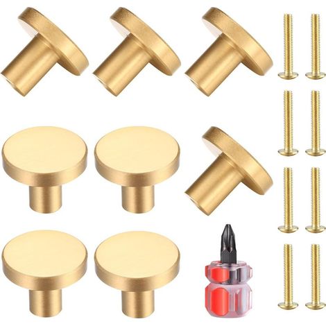 8 Pièces Boutons de Tiroir, Boutons de Meubles en Or, Boutons Armoire Ronds, Boutons de Tiroir en Laiton Doré, Poignees de Porte de Cuisine pour Décor, avec tournevis - 20 25 mm (1/5)