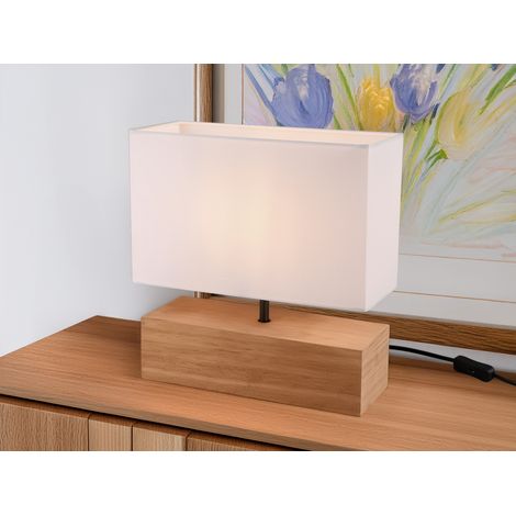 Tischleuchte WOODY Holzfuß mit Stoffschirm in Weiß, Höhe 30cm (1/5)