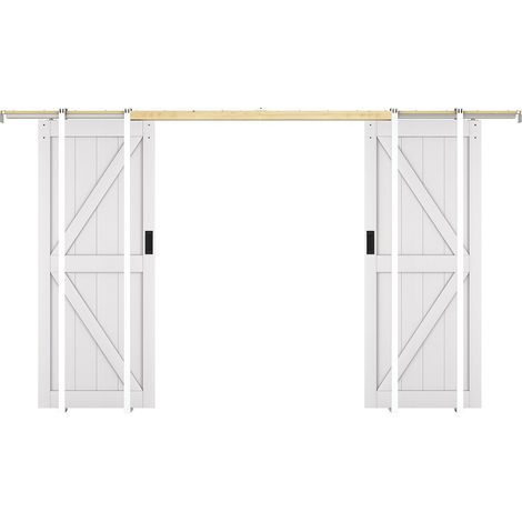 Porta scorrevole doppia con sistema a incasso 2 x H205 x 83 cm in Legno e MDF Bianco - NEFARA