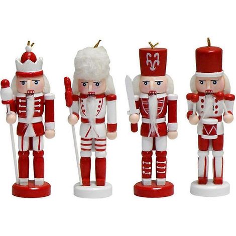 4 figurines de casse-noisettes en bois, soldats, marionnettes de Noël, roi des poupées à suspendre au sapin (1/4)