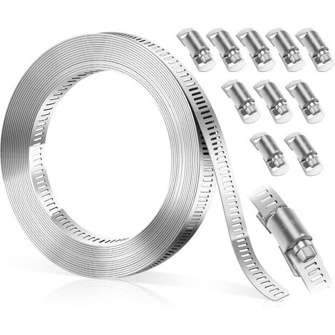 3 Mètres Collier de Serrage Inox DIY, Bolatus Collier De Serrage Métallique Réglables avec 10 Pièces Attache, pour Tuyaux, Gaz, Voiture, Jardin Argenté (1/5)