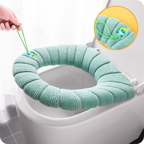 Dicke, warme 2-teilige Toilettenmatte, ganzjährig verwendbar, waschbarer Toilettensitzbezug mit Griff, Toilettensitzbezug (1/5)