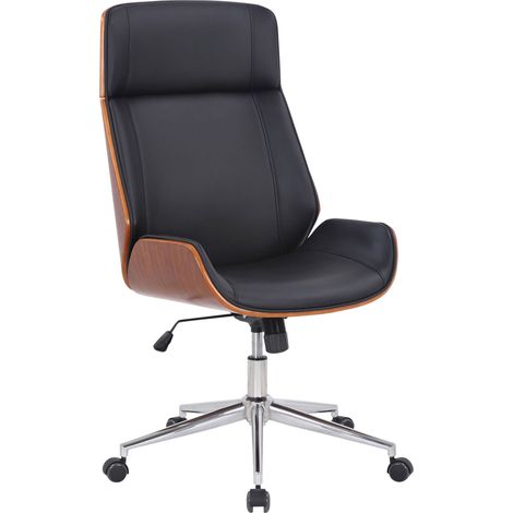 Fauteuil de bureau dossier haut avec roulettes synthétique noir et bois noyer hauteur réglable BUR10453 (1/5)