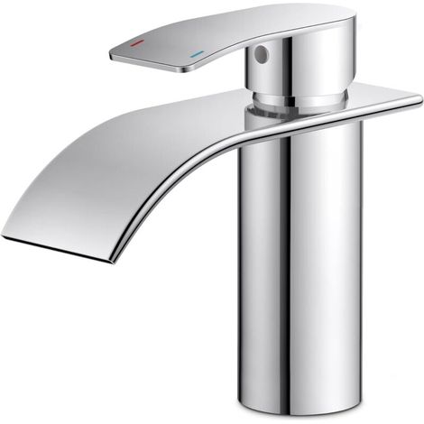 Robinet de Salle de Bain,Mitigeur Lavabo Cascade en Acier Inoxydable,Mitigeur Monocommande pour Eau Chaude et Froide dans la Salle de Bain, Économiseur D'eau et D'énergie Chromé. (1/5)