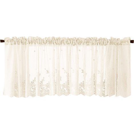 Rideaux de cuisine drapés en dentelle de polyester à motif floral (beige)