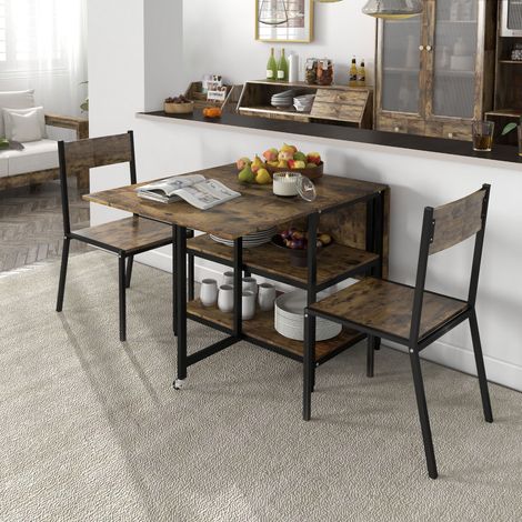 REDOM Table de salle à manger extensible 140x80x75 cm pliable acier avec roulettes marron (1/5)