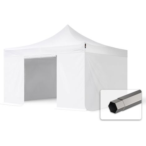 4x4 m Tonnelle pliante - Acier, côtés sans fenêtre, blanc (1/5)