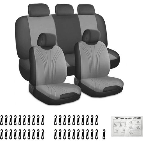 Universelle Autositzbezüge für 5 Sitze, rutschfest und atmungsaktiv, komplettes Set, einfach zu montieren, grau (1/5)