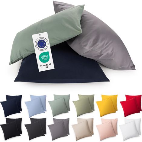 taie d'oreiller 65x65 cm (Lot de 2) - Crème - 100% Coton Jersey, Certifié Oeko-Tex, Housse de Coussin 65x65 - taie d'oreiller en Jersey pour Coussin 65x65 cm avec Fermeture éclair (1/5)