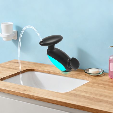 Robinet de lavabo à éclairage LED avec douchette extractible, robinet de salle de bains noir, robinet de lavabo original avec éclairage multicolore (1/5)