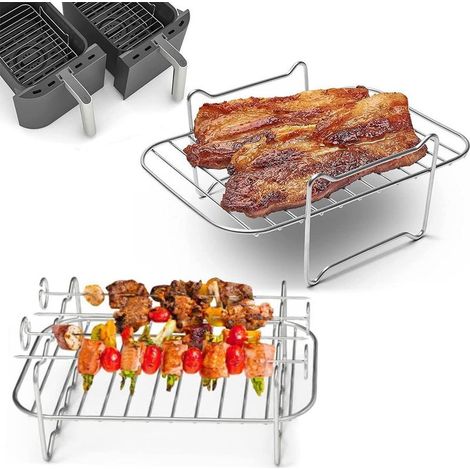 Support pour friteuse à air chaud (lot de 2), grille multicouche pour friteuses à double panier — (1/5)