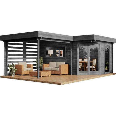 Alpholz 5-Eck Gartenhaus Pepe Optima Gartenhaus aus Holz in Grau, Holzhaus mit 40 mm Wandstärke, Blockbohlenhaus mit Montagematerial (1/5)