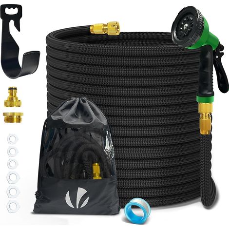 VOUNOT® Tuyau d'Arrosage Extensible 30m Renforcé Adaptable 1/2" und 3/4" 10 Modi der Pulvérisation Flexibler und Anti-Fuite Raccord und Rangement Fournis Noir (1/5)