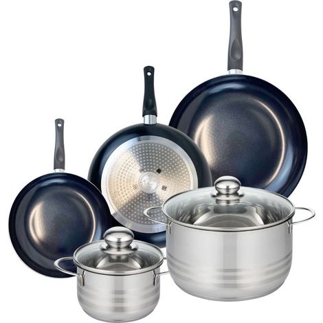 Ensemble de 3 Poêles de cuisson 20, 24 et 28 cm et 2 faitouts 16 et 24 cm Elo Prima Brillant (1/5)