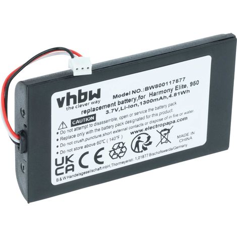 vhbw Akku kompatibel mit Logitech 915-000257, 915-000260, Elite, Harmony 950 Fernbedienung Remote Control (1300mAh, 3,7V, Li-Ion)
