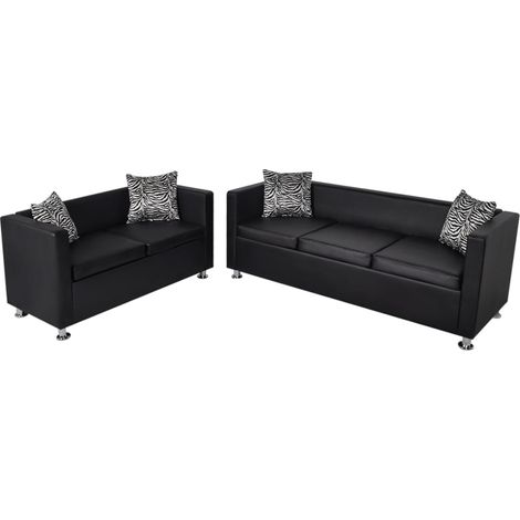 Conjunto de sofás de 2 y 3 plazas de cuero artificial negro vidaXL